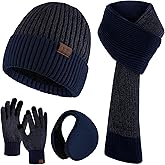 Aneco Winter Knit Gloves for Men Warmer Scarf Beanie Hat Thermal Earmuffs Touchscreen Gloves Set for Men Women