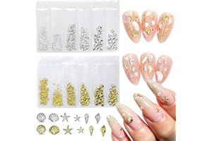 SHUXILIN 600Pcs 3D Metal Nail Charms Mixed Shapes Gold Shell Starfish Conch Alloy Nail Rivets Flat Back Gold Nail Rhinestones Metal Nail Gem Summer Beach Charm for Acrylic Nails for Women Nails Design