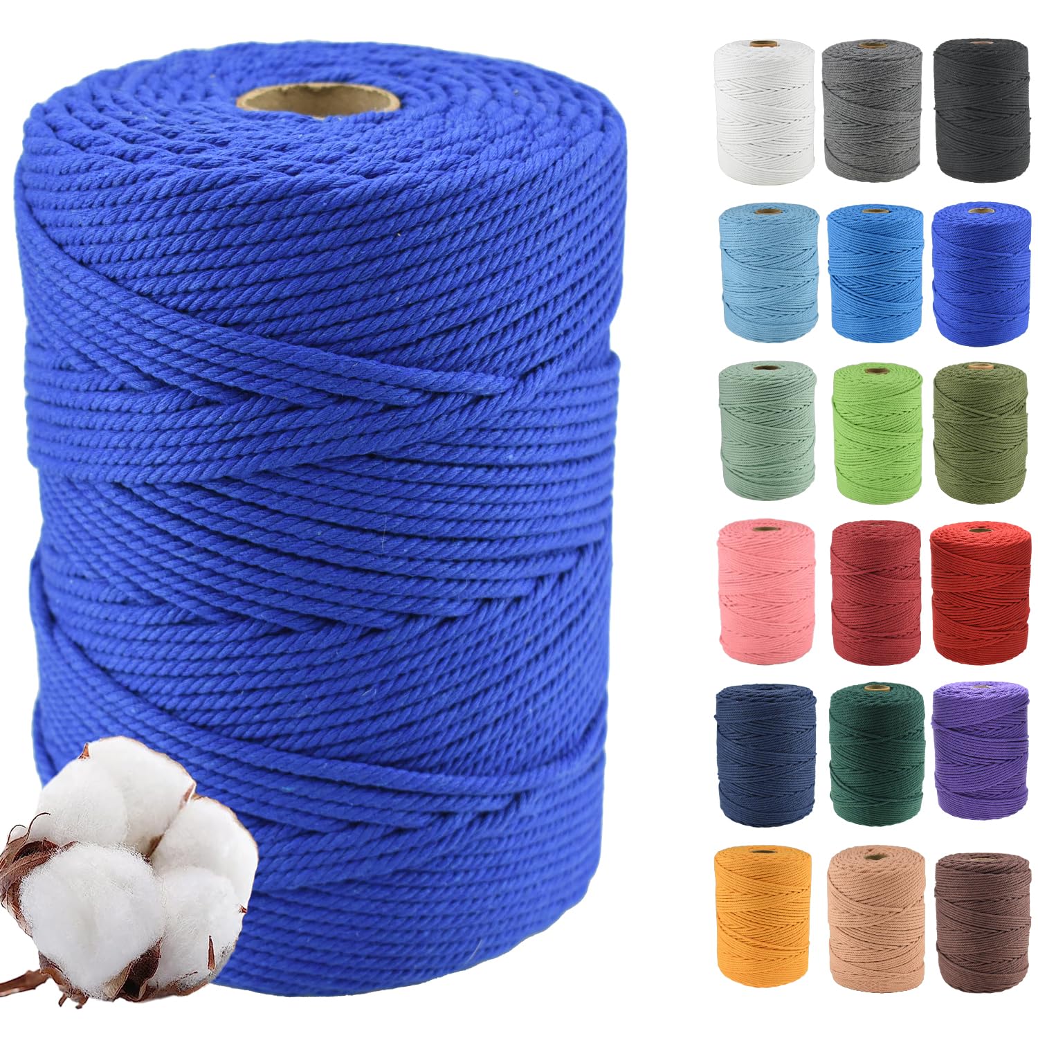 Klhamky 3mm×500m Macrame Cotton Cord, Soft 4 Strand Twisted 100% Natural Cotton for Handmade Wall Hanging, DIY, Craft Making, Knitting, Plant Hangers, Decorative Projects (3mm×500m, Dark Blue) — image 1