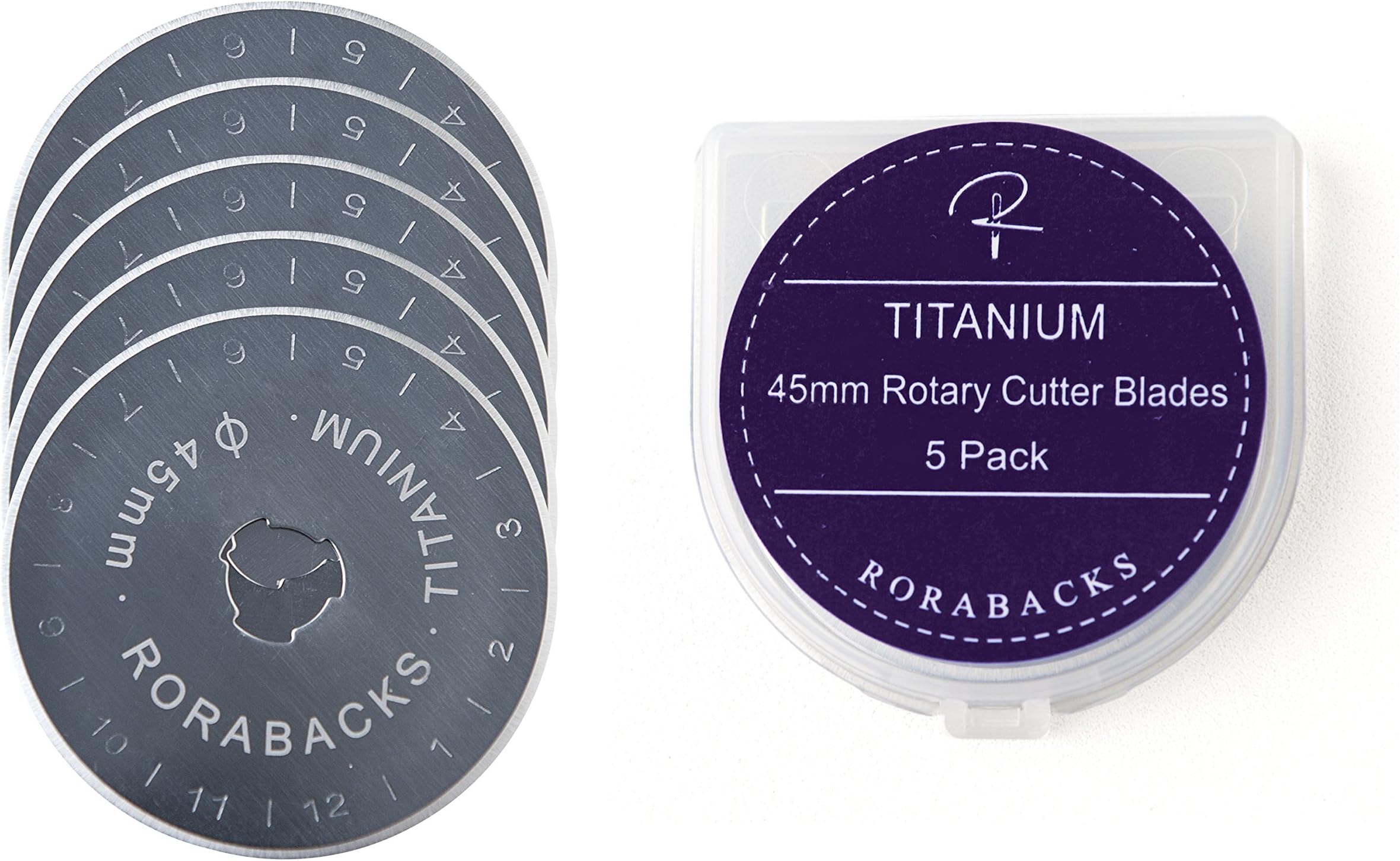 RORABACKS 45mm Titanium Rotary Cutter Replacement Blades, 5-Pack For Use With Rotary Cutters, Mats, and Quilting Rulers