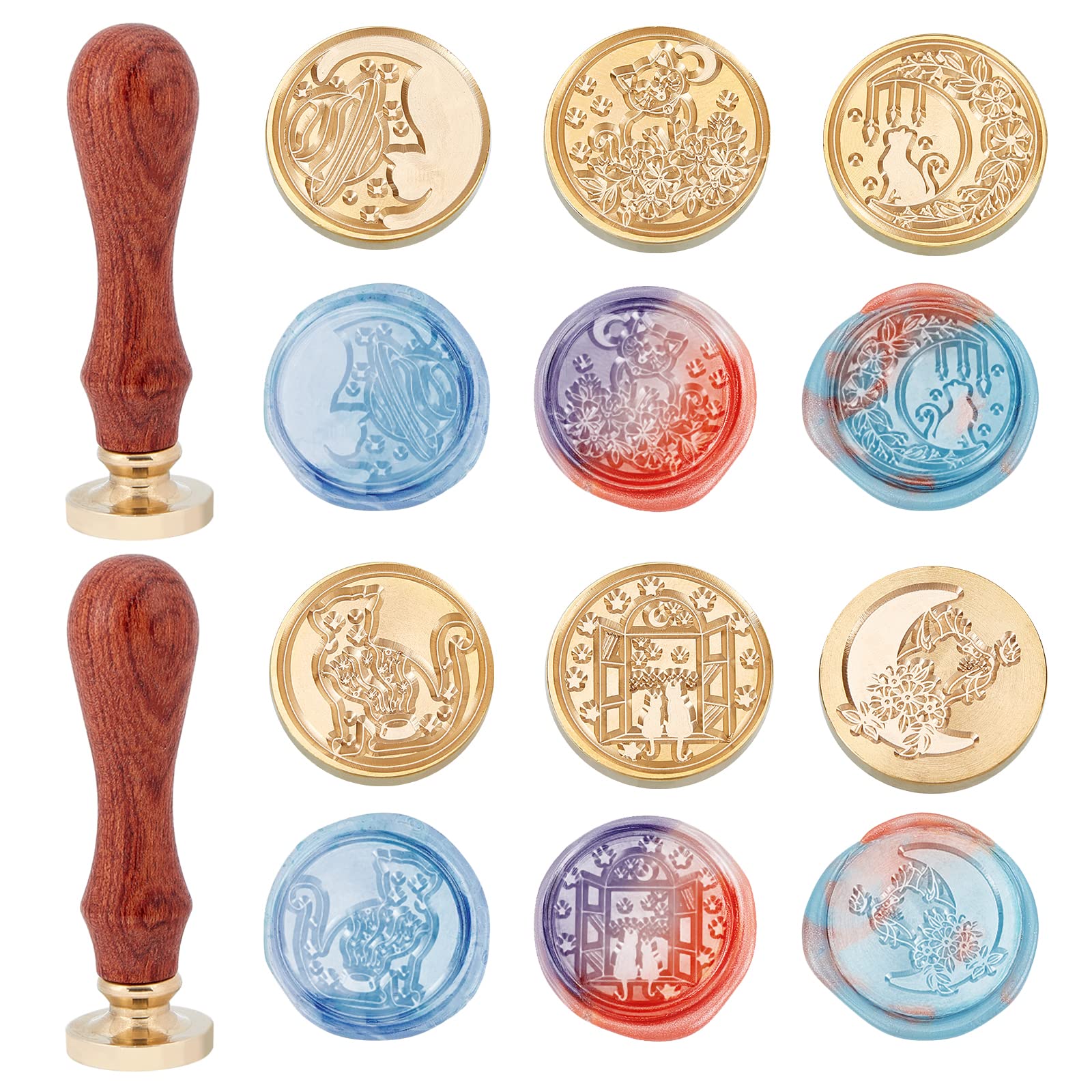 SUPERDANT Wax Seal Stamp Kit 6 Pieces Mixed Elements Series Sealing Wax Stamp Heads with 2 Wooden Handle Vintage Seal Wax Stamp Kit for Cards Envelopes Invitations