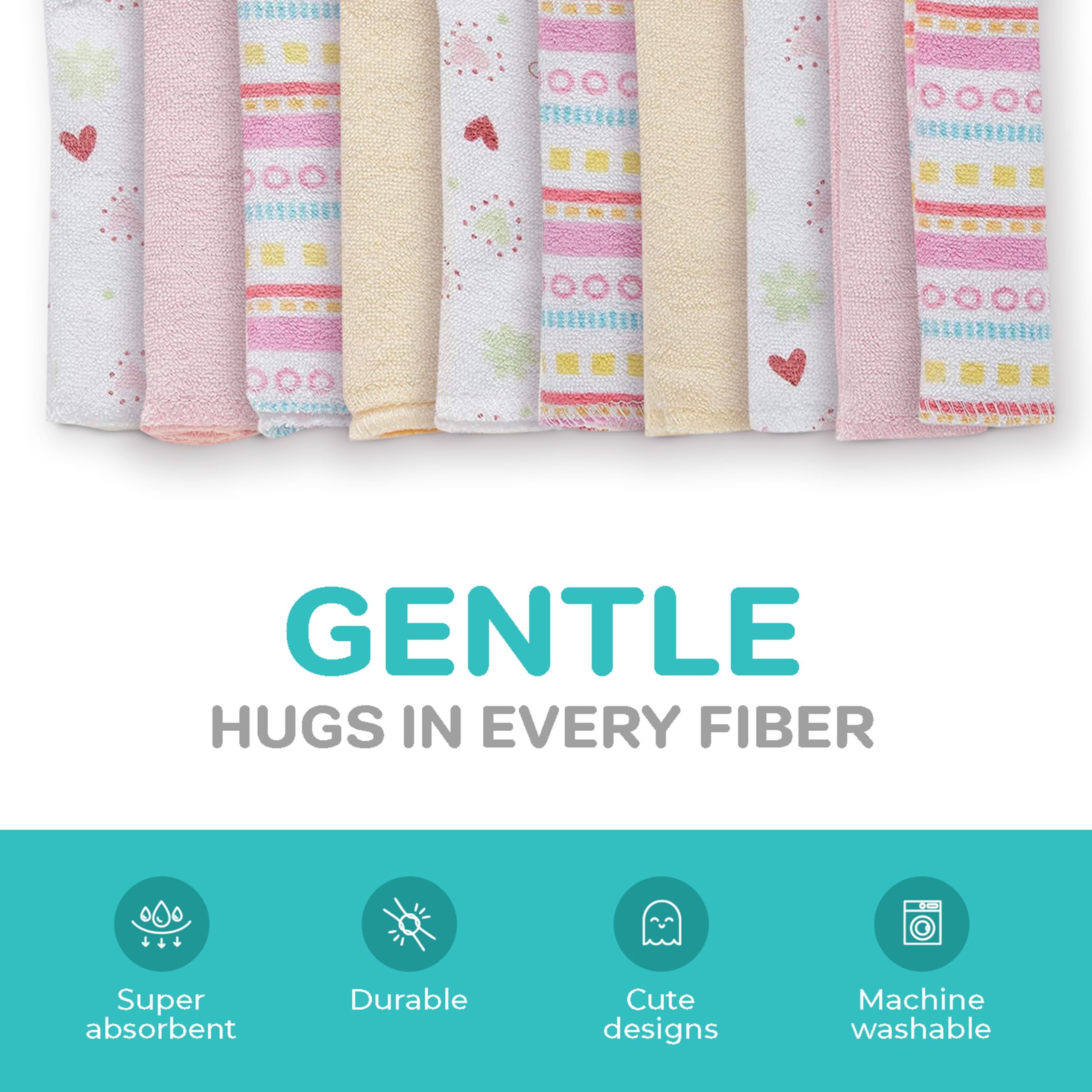Spasilk Washcloths for Newborn Boys and Girls, Soft Terry Baby Washcloths, Baby Essentials, Ideal, Pink Lines, Pack of 10