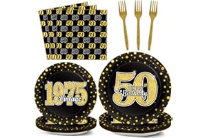 ZOIIWA 96 Pcs Vintage 50th Birthday Party Decorations Vintage 1975 Birthday Tableware for Men Woman Cheers to 50 Years Dessert Plates Napkins Forks for 24 Guests Back in 1975 Party Favors