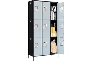 Fesbos 72" Metal Locker for Employees 9 Doors Black & Gray Steel Storage Locker for Office, School, Gym - Metal Storage Cabinets for Home, Office, Gym, School