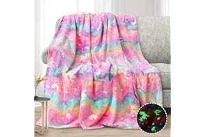 Levens Glow in The Dark Blanket Unicorn Toys 3 4 5 6 7 8 9 10 Year Old Gifts for Girls Kids, Pink Rainbow Decor for Birthday 