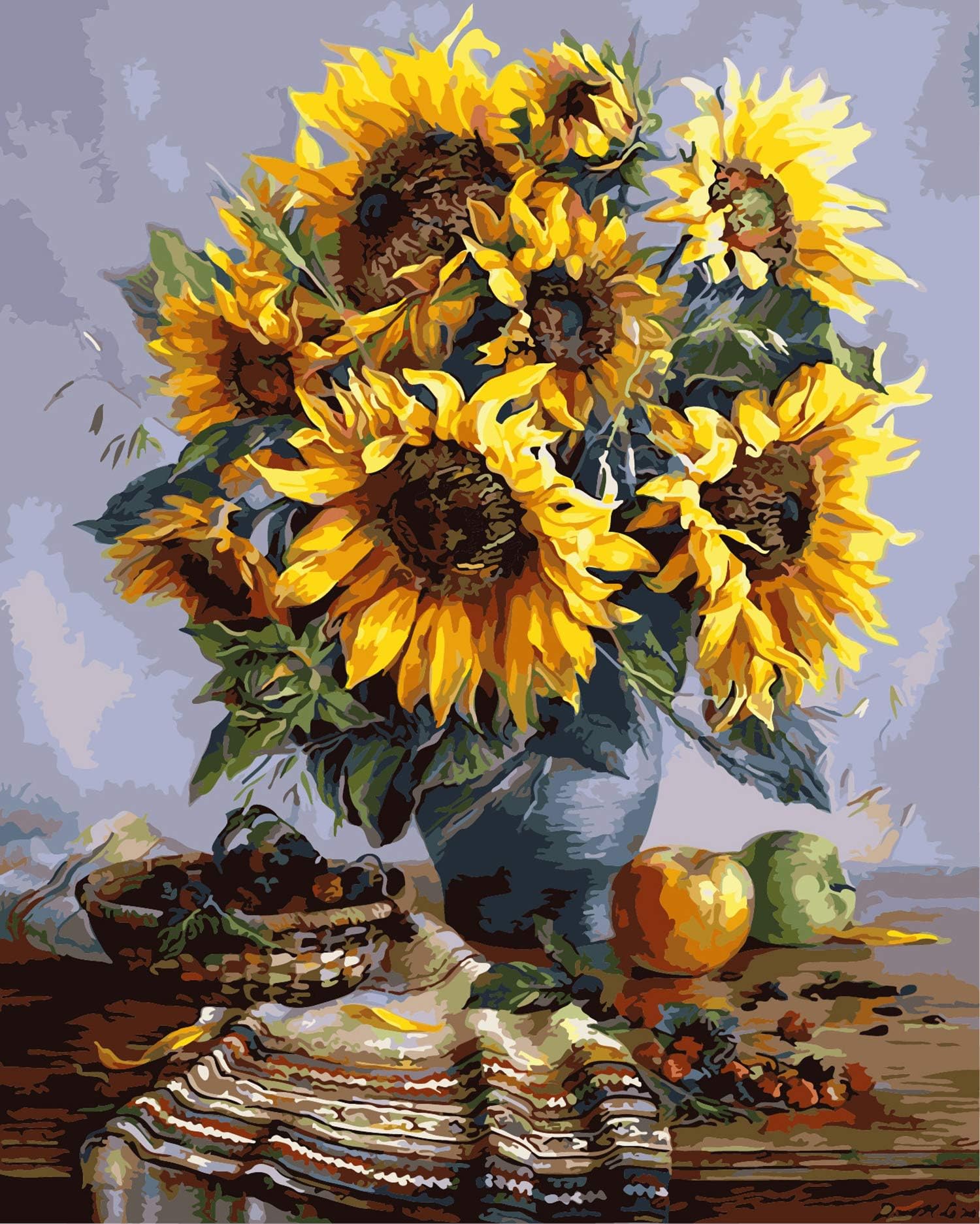 MRYX Diy Oil Painting Paint by Numbers Canvas Print Wall Art Home Decoration Without Frame Christmas Decor Decorations Gifts - 16*20 Inch(40Cm X 50Cm)- Sunflower vase