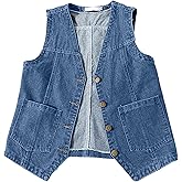 Peaceglad Womens Casual Jean Vest V Neck Open Front Button Down Sleeveless Denim Jacket with Pockets