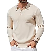 COOFANDY Mens Long Sleeve Polo Sweater Knit Polo Casual Thermal Pullover Sweater with Pocket