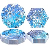 durony 100 Pack Frozen Birthday Party Plates Winter Snowflake Silver Stamping Plates Snowflake Paper Plates 9 Inch and 7 Inch Dessert Plates for Christmas Winter Wonderland Party Frozen Supplies