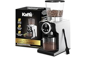 KAFFÈ Kaffe Electric Burr Coffee Grinder (9oz) w/ 31 Adjustable Coarseness Settings - Conical Burr - [New Touch Screen w/Timer & Cup Selector] - Precision Coffee Bean Grinder for Home Use - Stainless Steel
