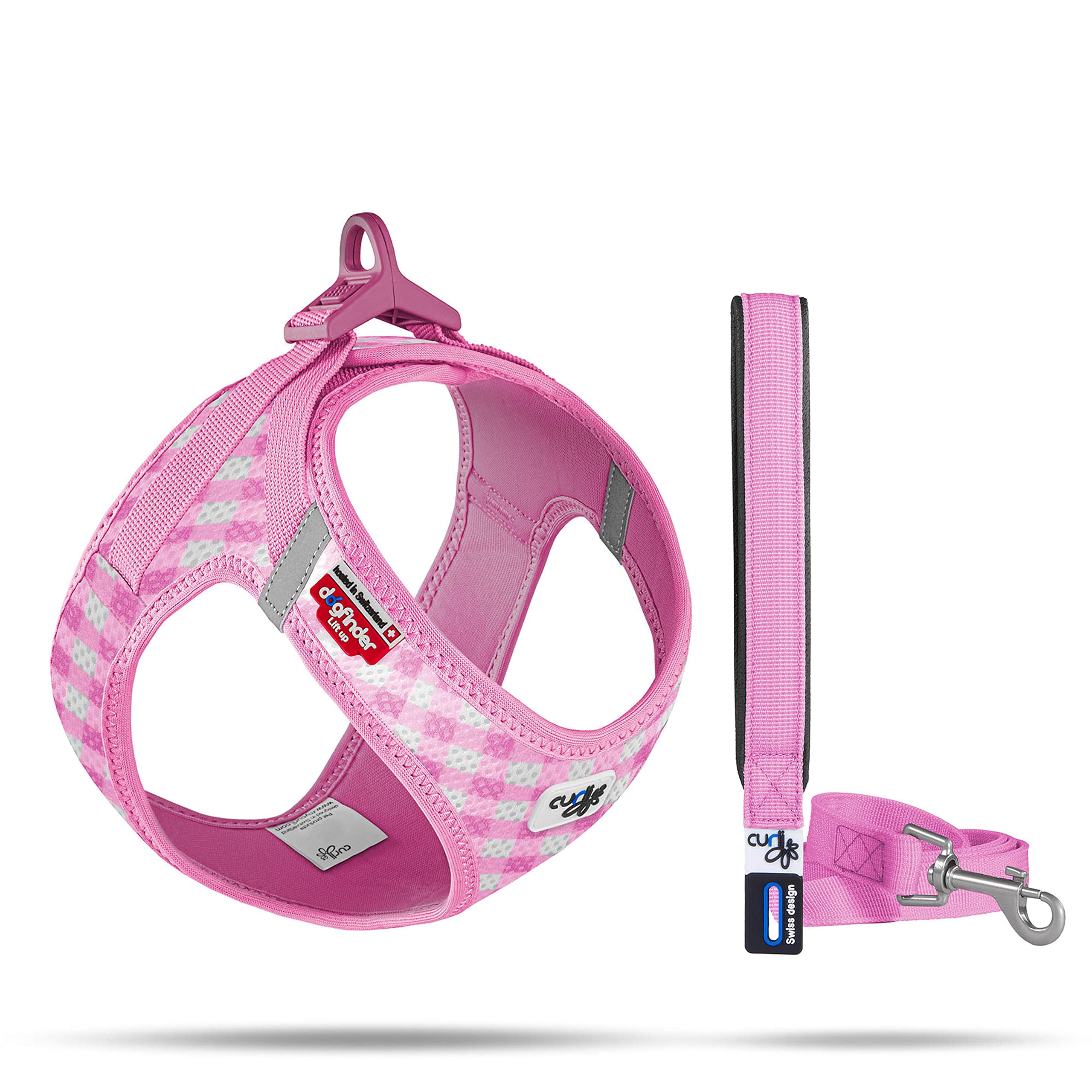 Vest Harness curli Clasp Air-Mesh Pink-Caro XS & Leash M