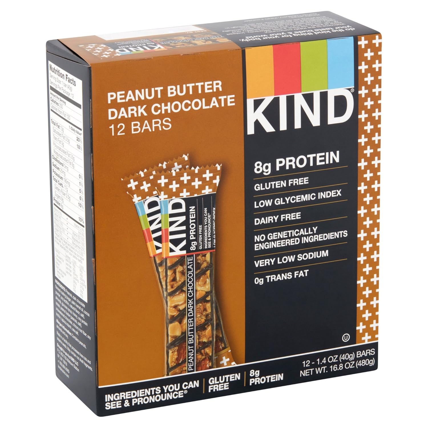 Amazon.com : KIND Bars, Peanut Butter Dark Chocolate, 8g Protein, Gluten Free, 1.4 Ounce Bars, 12 Count (Pack of 5) : Grocery & Gourmet Food