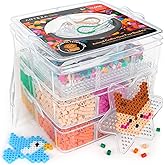 ARTEZA Kids Heat Fuse Beads, 12,000 Iron Beads, 12 Colors, 35 Animal-Themed Designs, 5 Templates, 10 Key Rings, Kids Activities and Craft Supplies for Indoor Play and After-School Activities
