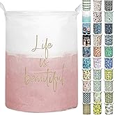 Aouker Merdes 19.7’’ Waterproof Foldable Laundry Hamper, Dirty Clothes Laundry Basket, Linen Bin Storage Organizer for Toy Collection (Life Pink)