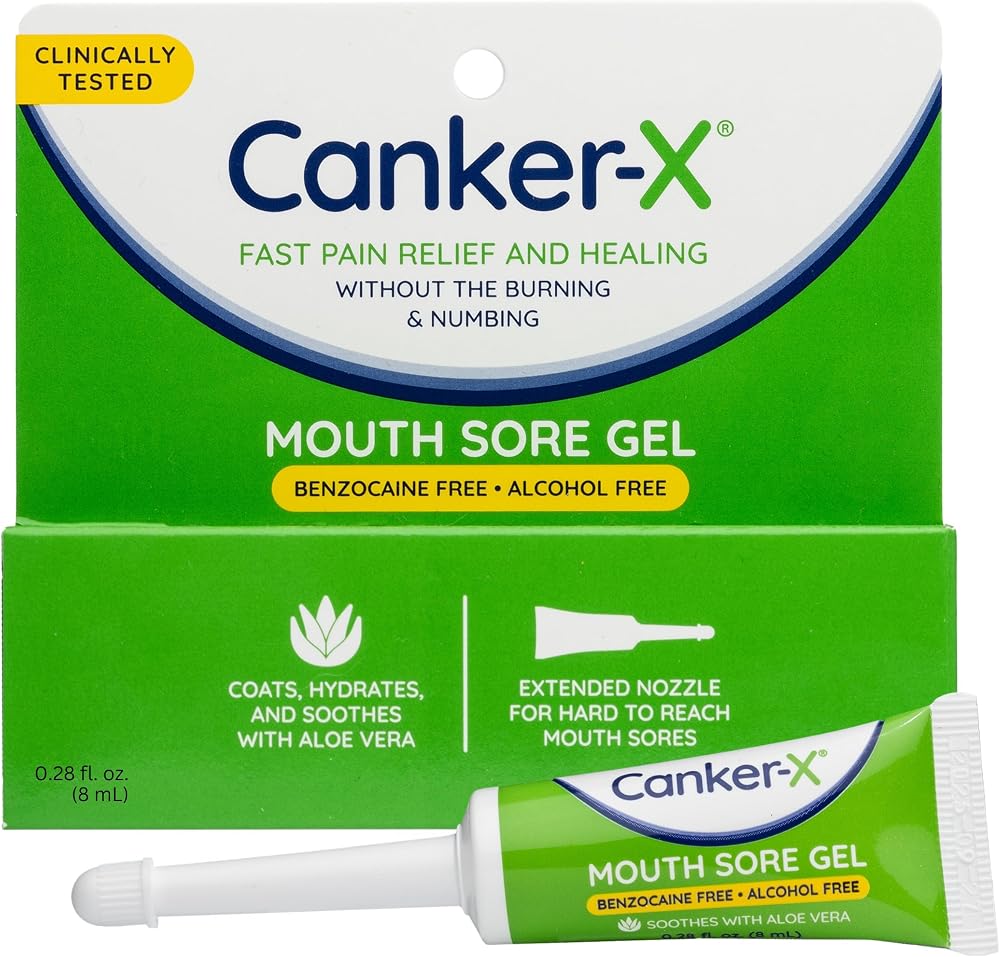 Canker-X Mouth Sore Gel, Fast Pain Relief, Benzocaine-Free, 0.28 Fl Oz | Heals Canker Sores, Cheek Bites & Oral Abrasions, Al