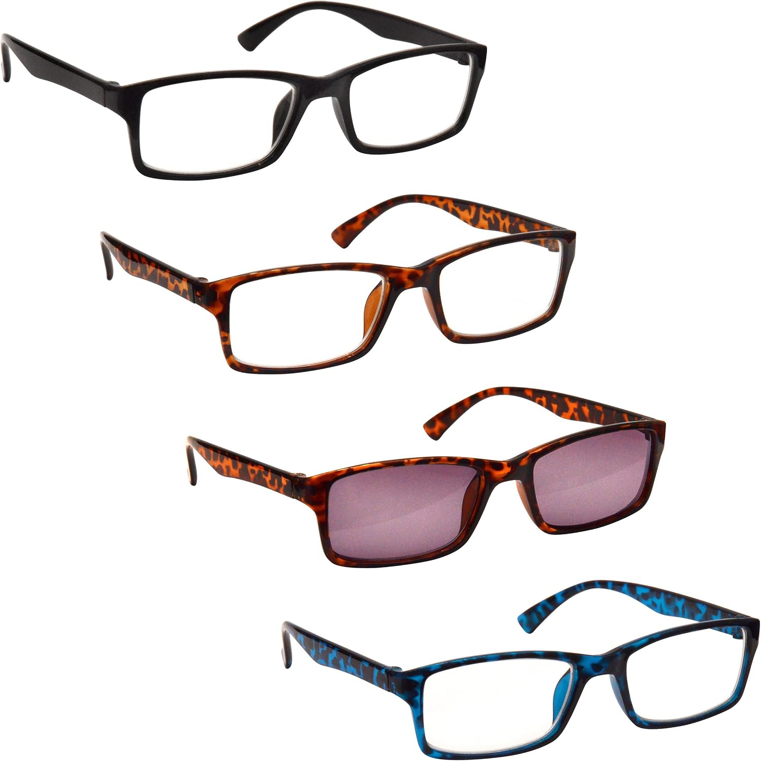 OPULIZE PEP Reading Glasses for Women Men Large Rectangular Designer Frame with Spring Hinges, Scratch Resistant, Black
