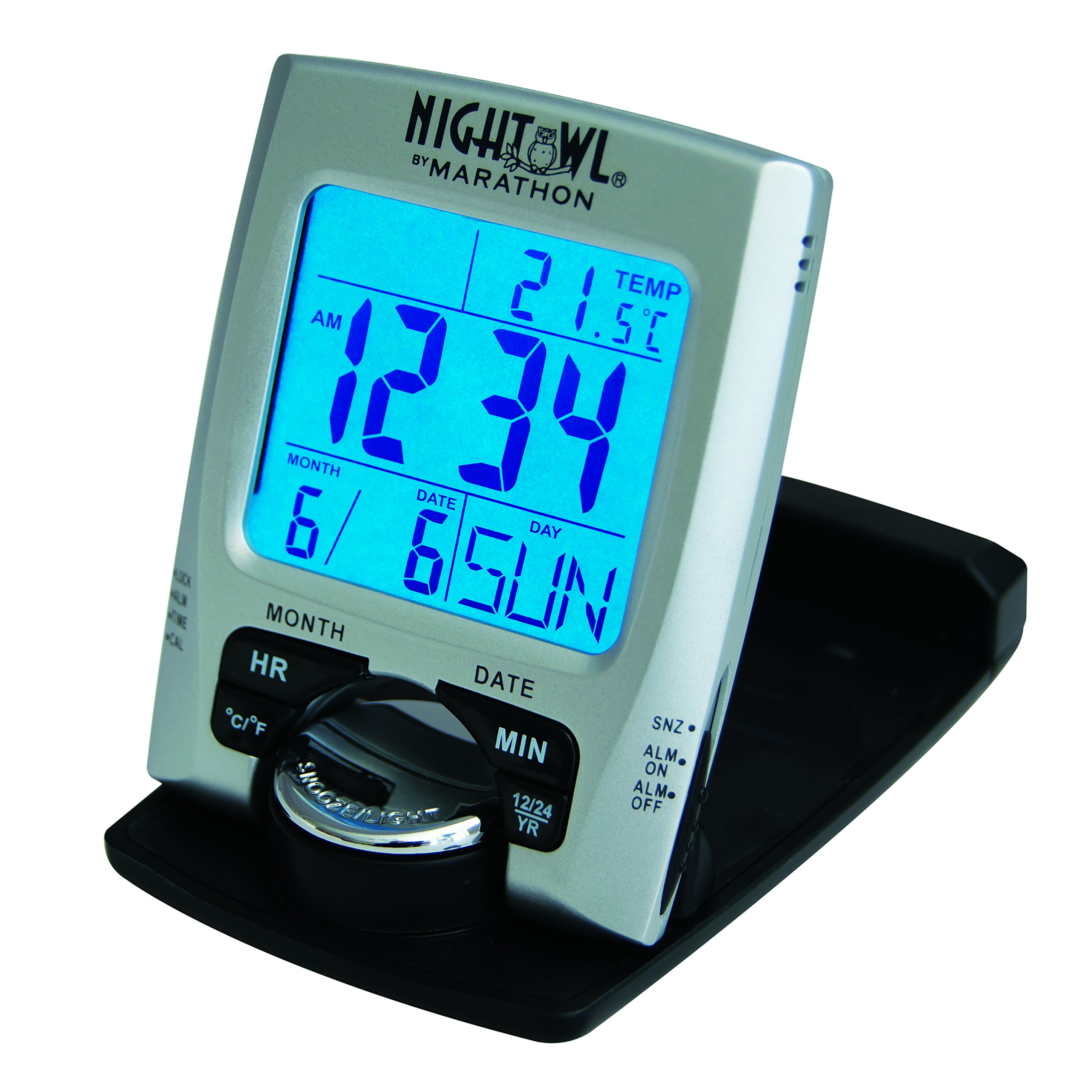 MARATHON CL030023 Travel Alarm Clock with Calendar & Temperature