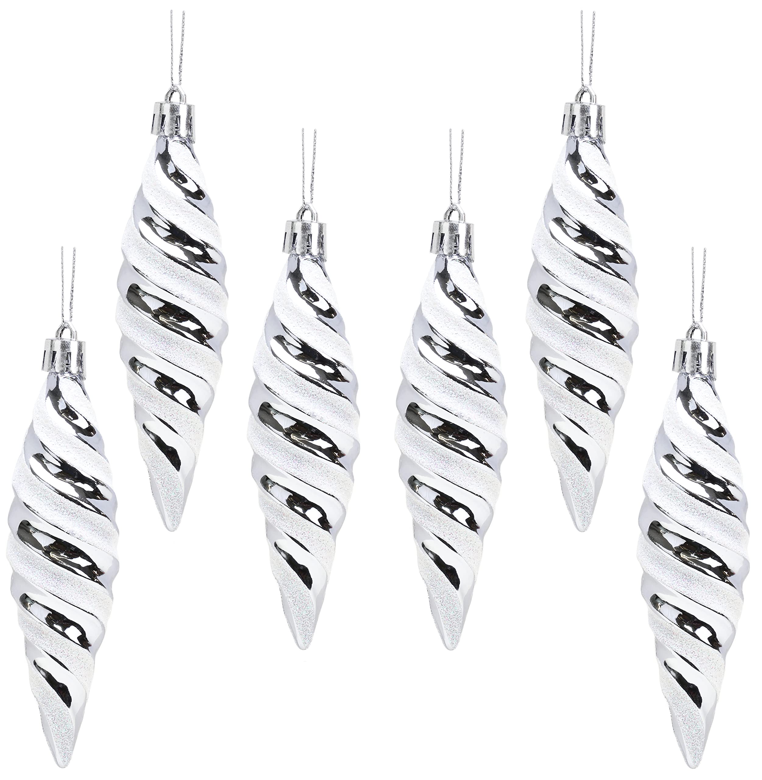 Christmas Concepts® Pack of 6-110mm Large Spiral Shaped Baubles - Shiny & Glitter Decorated - Christmas Tree Decorations (Graphite)