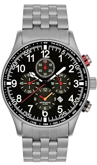 Astroavia Herren-Armbanduhr Alarm Chronograph Quarz mit Edelstahl Armband V1S