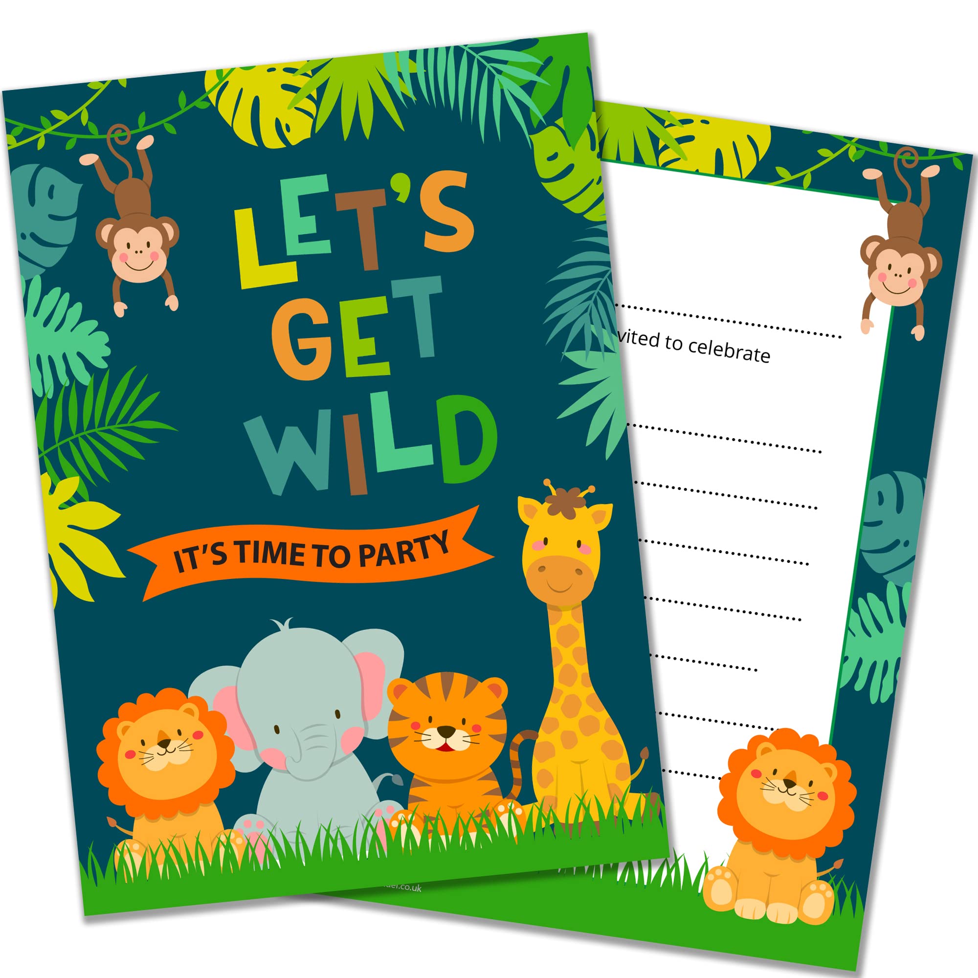 Olivia Samuel 20 x Jungle Themed Party Invites from A6 Double Sided Cards with Envelopes