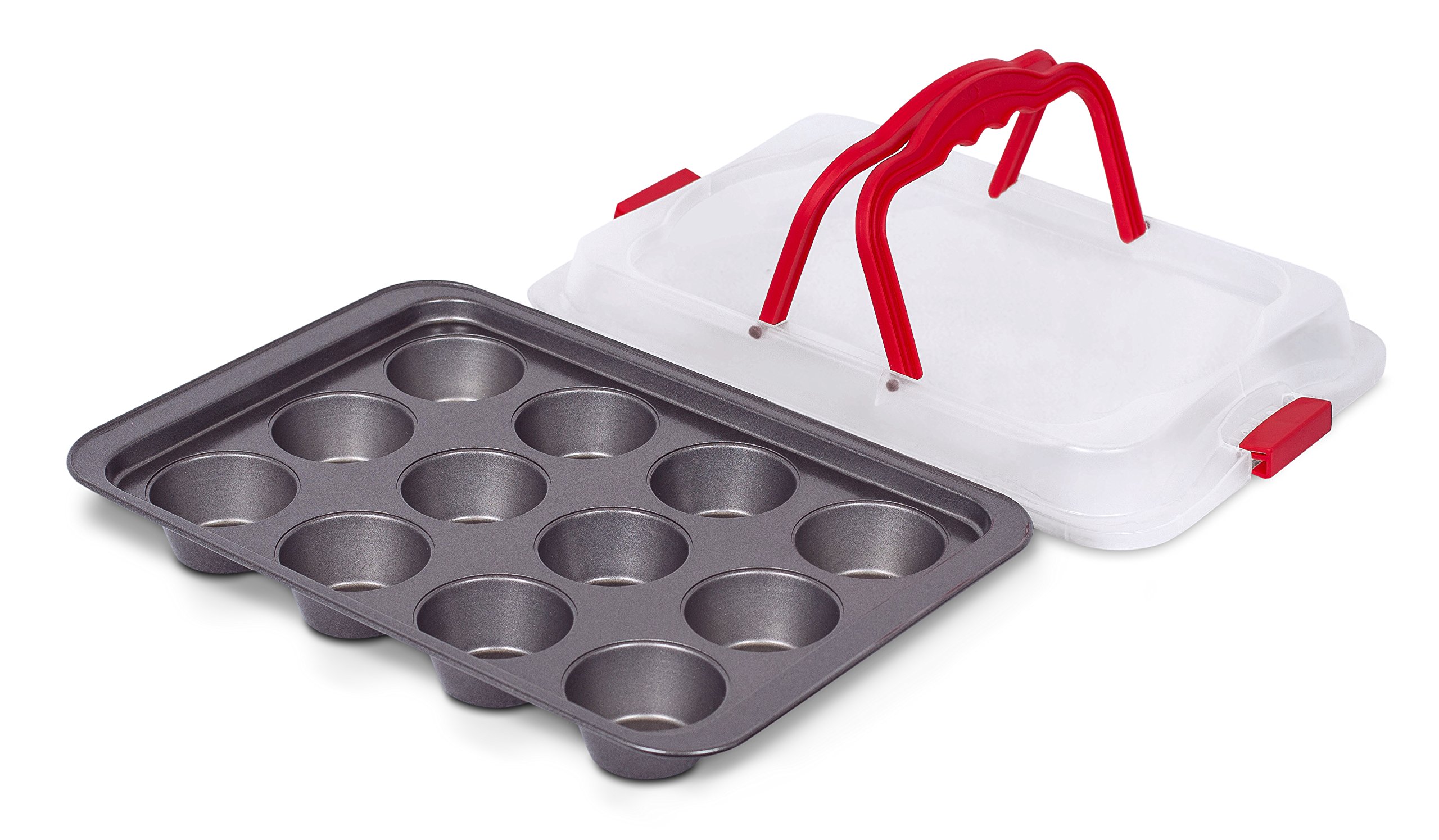 Best Cupcake Baking Pan with Lid and Handles 12 Cup Non