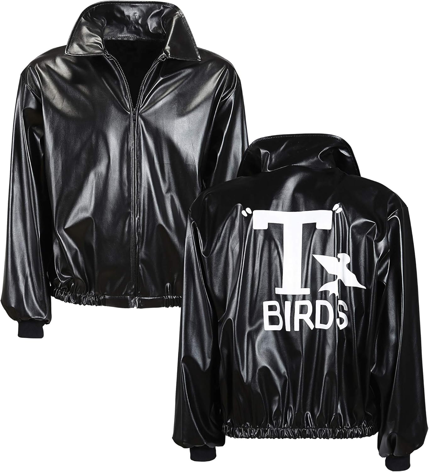 xL 50s Mens Black Jacket Leatherlook Costume Extra Large for Grease 50s Rock N Roll Fancy Dress - Image 4