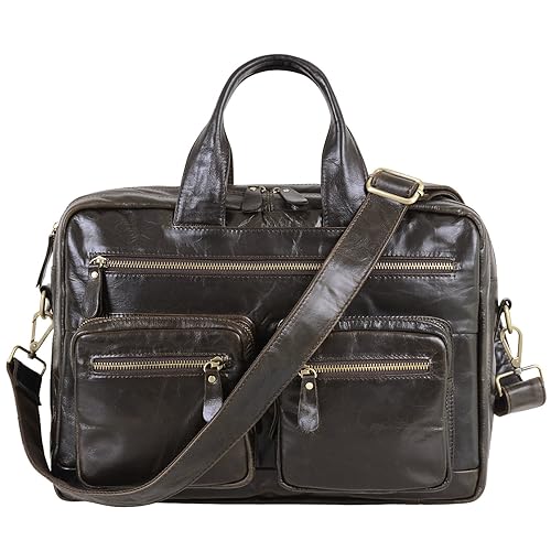Jack&Chris Men's Leather Briefcase Messenger Bag Business Laptop Bag