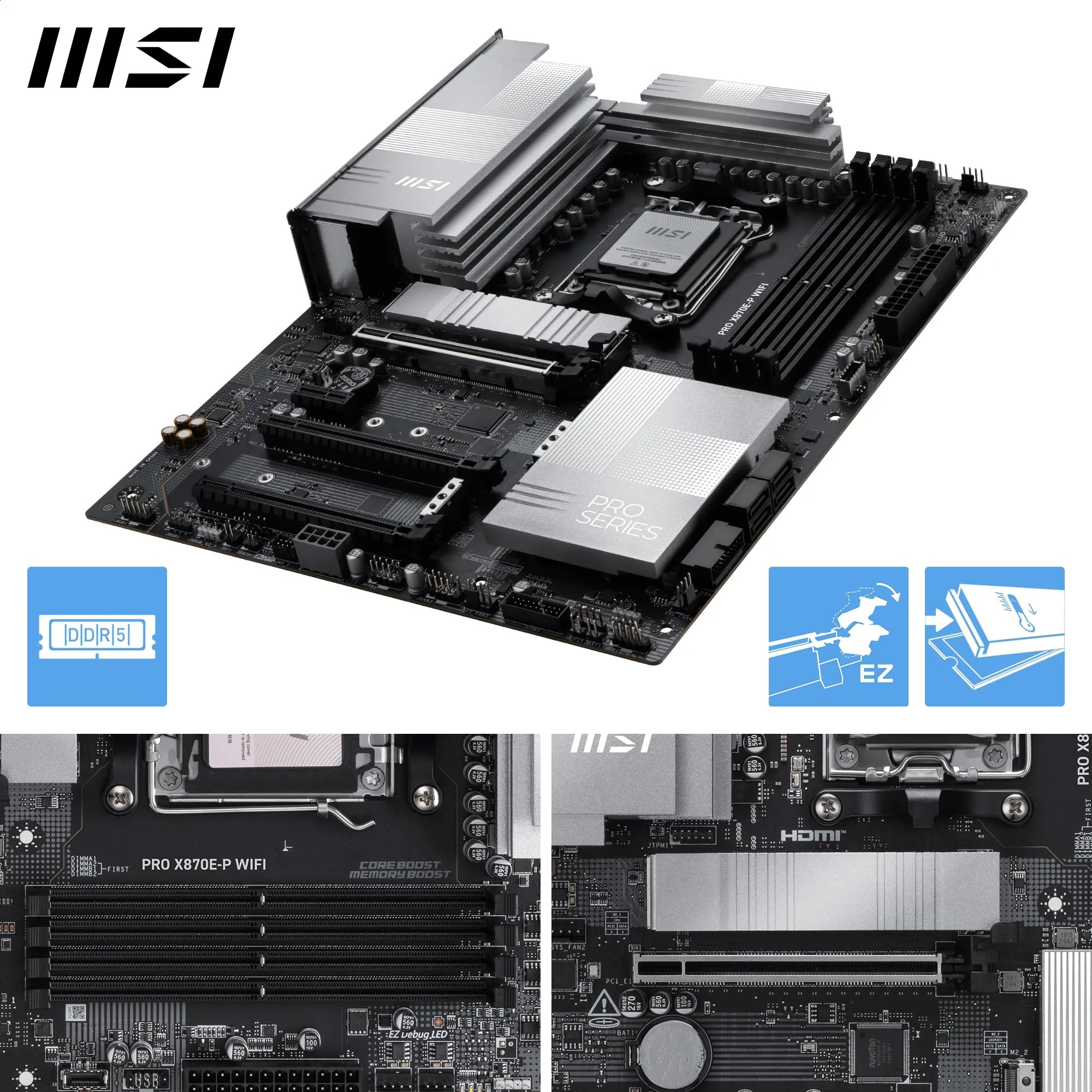 Msi Pro X870E-P Wifi Motherboard Rear I/O Panel Connectivity Options