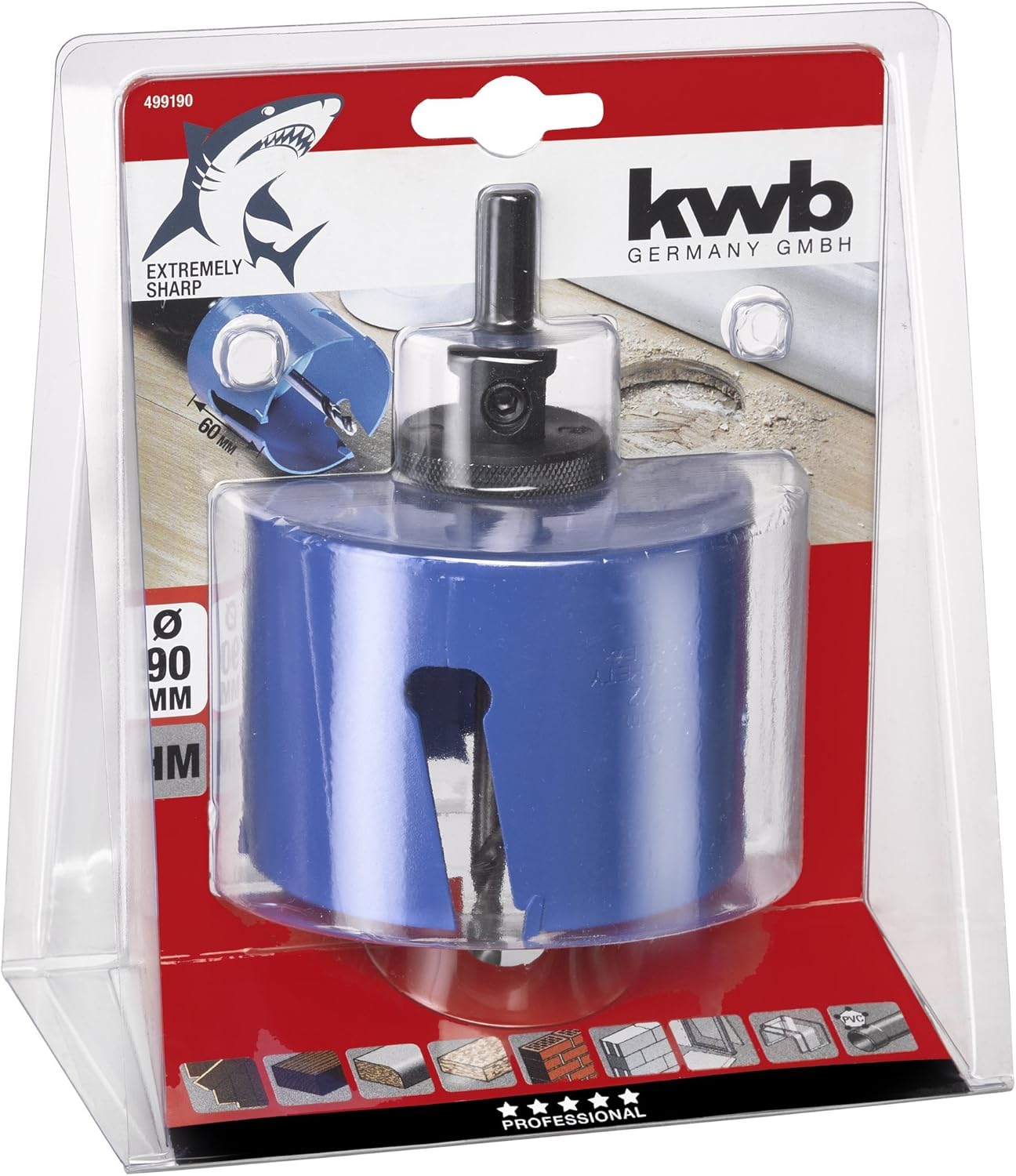 kwb Universal Hole Saw - 90 mm Diameter Size, Extra Sharp Carbide Teeth, 8 mm Center Drill, Blue / Silver, 90mm - Image 5