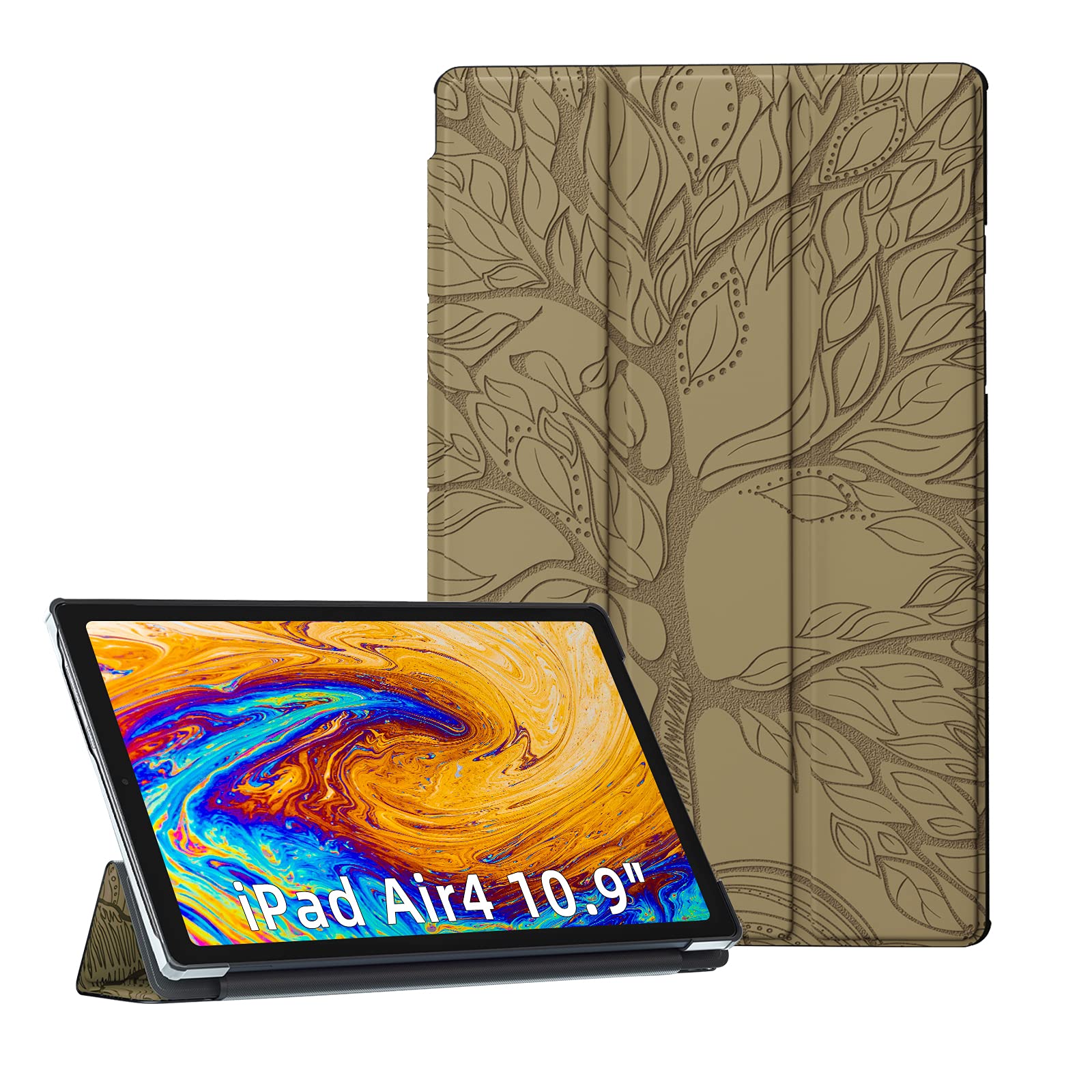 Auslbin Case for iPad 10.9 Inch 2020 (iPad Air 4th Gen),Premium Lightweight Tri-Fold PU Leather Cover with Stand,Auto Wake/Sleep Function,Gold