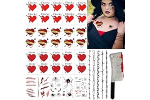 JEEFONNA 85+Pcs Halloween Tattoos for Bride of Chucky, Perfect Tattoos for Tiffany Costume, Halloween Barbed Wire Temporary Tattoos, Halloween Scar Spider Temporary Tattoos Costume for Cosplay