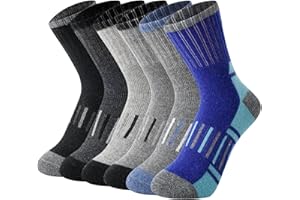 TOAMOUR Kids Merino Wool Hiking Socks, 6 Pairs Winter Warm Thermal Boot Crew Socks for Boys Girls 6-8 10 12 Years Old