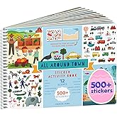 All Around Town 500+ Kids Sticker Book by Cupkin Fun Toddler Travel Activity Coloring and Sticker Book, 12 Coloring Pages 12 Side by Side Scenes for Children's of 2-8 Years, Valentines Gifts for Kids