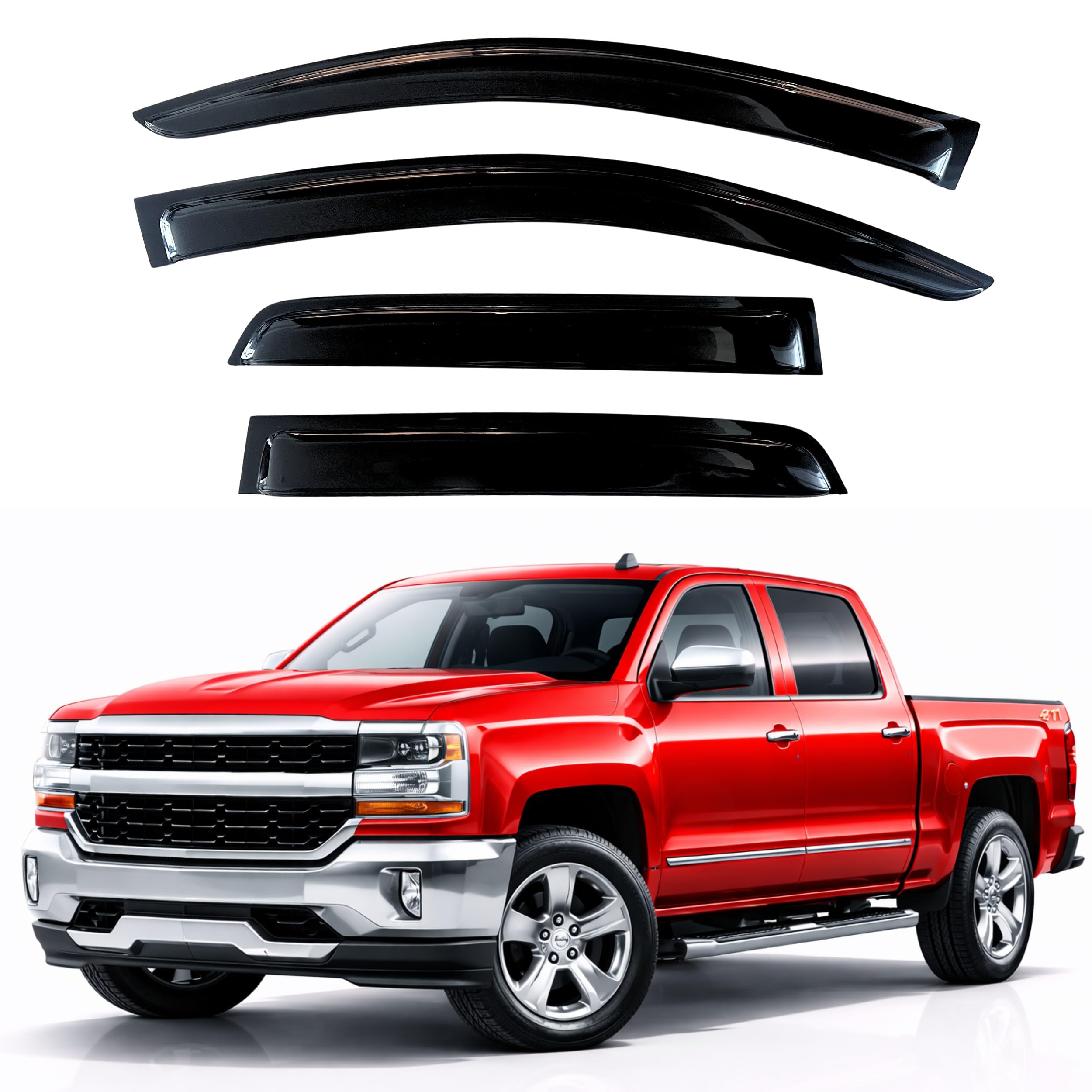 KPY Rain Guards Fit for 2014-2018 Chevrolet Silverado/GMC Sierra 1500 Crew Cab, Out-Channel Window Visor Vent Deflector, Truck Accessories for 2015-2019 Chevy Silverado/Sierra 2500HD 3500HD Crew Cab