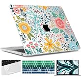 TWOLSKOO for M4 MacBook Air 13.6 inch Case 2025-2022 Release M4 A3240 M3 A3113 M2 A2681, Plastic Hard Shell & Screen Protector & Keyboard Cover & Trackpad Film, Abstract Flower