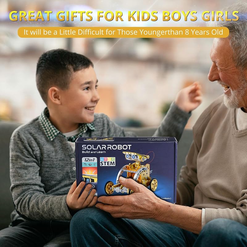 Robot Solar, Regalos para Niño 7 8 9 10 11 12 Años, Juguete y Kit de Robótica Educativos Ciencia Experimentos para Niños, Dorado