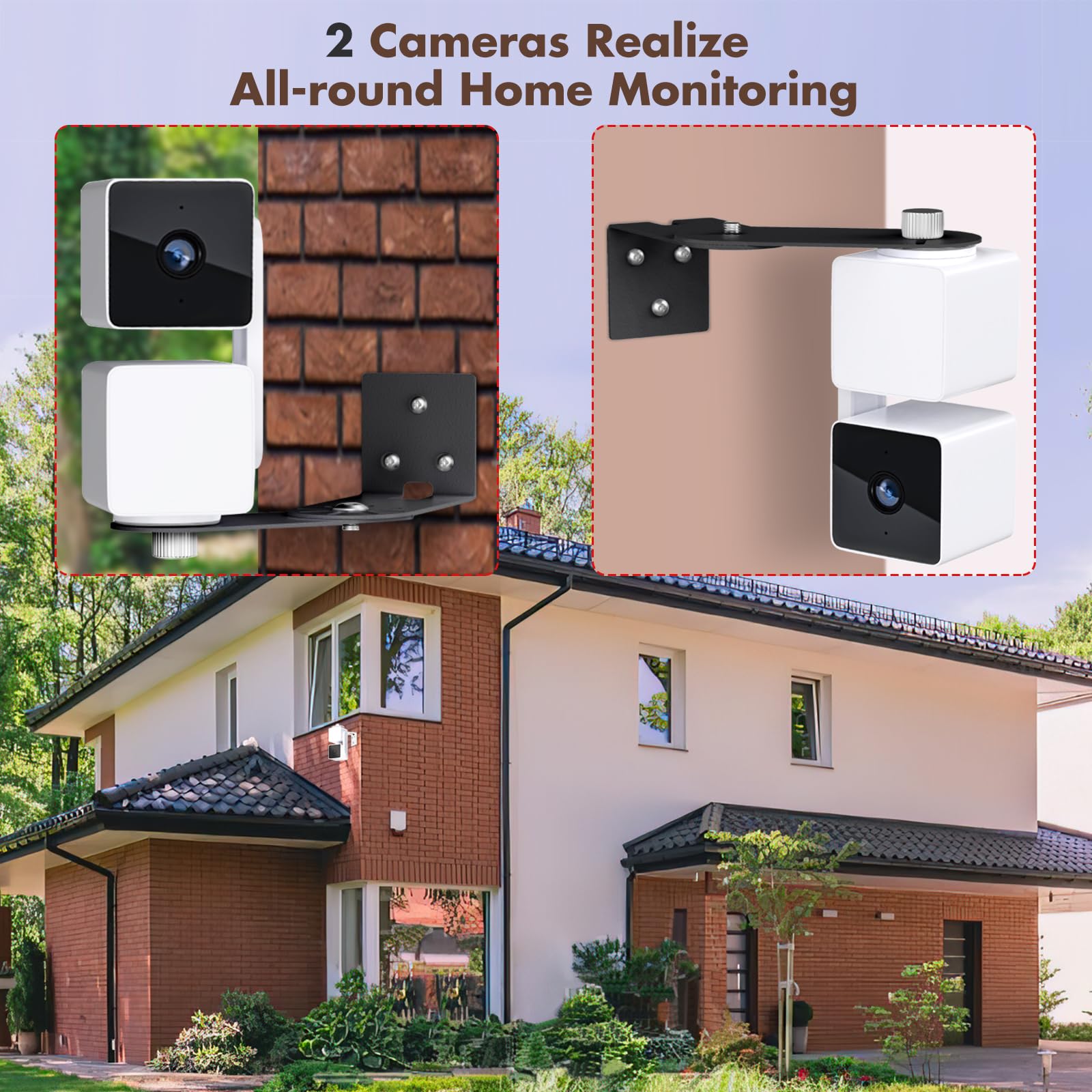 2Pack Corner Wall Mount Bracket for Wyze Cam Pan V3/V2, Wyze Cam V4/V3/V2, Max Cover Both Sides of The House 300 Degrees Reduce Blind Spots, Indoor Outdoor Mount for Wyze Cam
