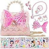 Unicorn Mermaid Purse for Little Girls,Toddler Handbag with Kids Dress up Jewelry Set,Gifts for Birthday Xmas