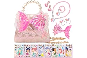 LSSAGOON Unicorn Mermaid Butterfly Purse for Little Girls,Toddler Handbag with Kids Dress up Jewelry Set,Mini Pearl Cross Body Bag, Gifts for Birthday Xmas