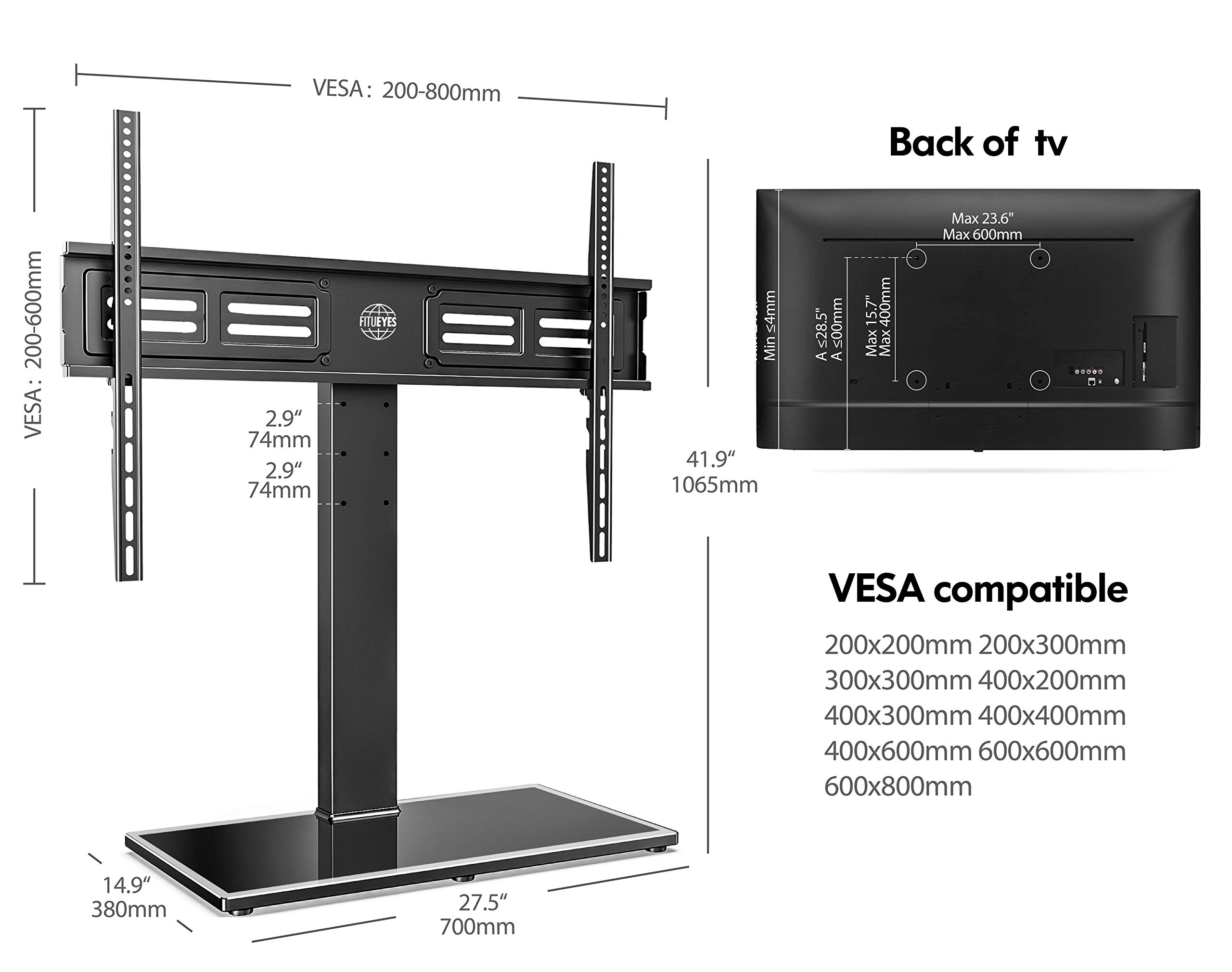 FITUEYES Universal TV Stand/Base Swivel Tabletop TV Stand with Mount