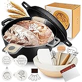 Slow Slog Cast Iron Dutch Oven for Bread Baking, 5QT Cast Iron Bread Pan with Lid, Sourdough Baking Supplies Tools like Banneton Proofing Basket, Bread Dutch Oven