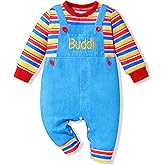 Perdeca Baby Halloween Outfit Unisex Color Color Block Stripes Long Sleeve Overalls Romper