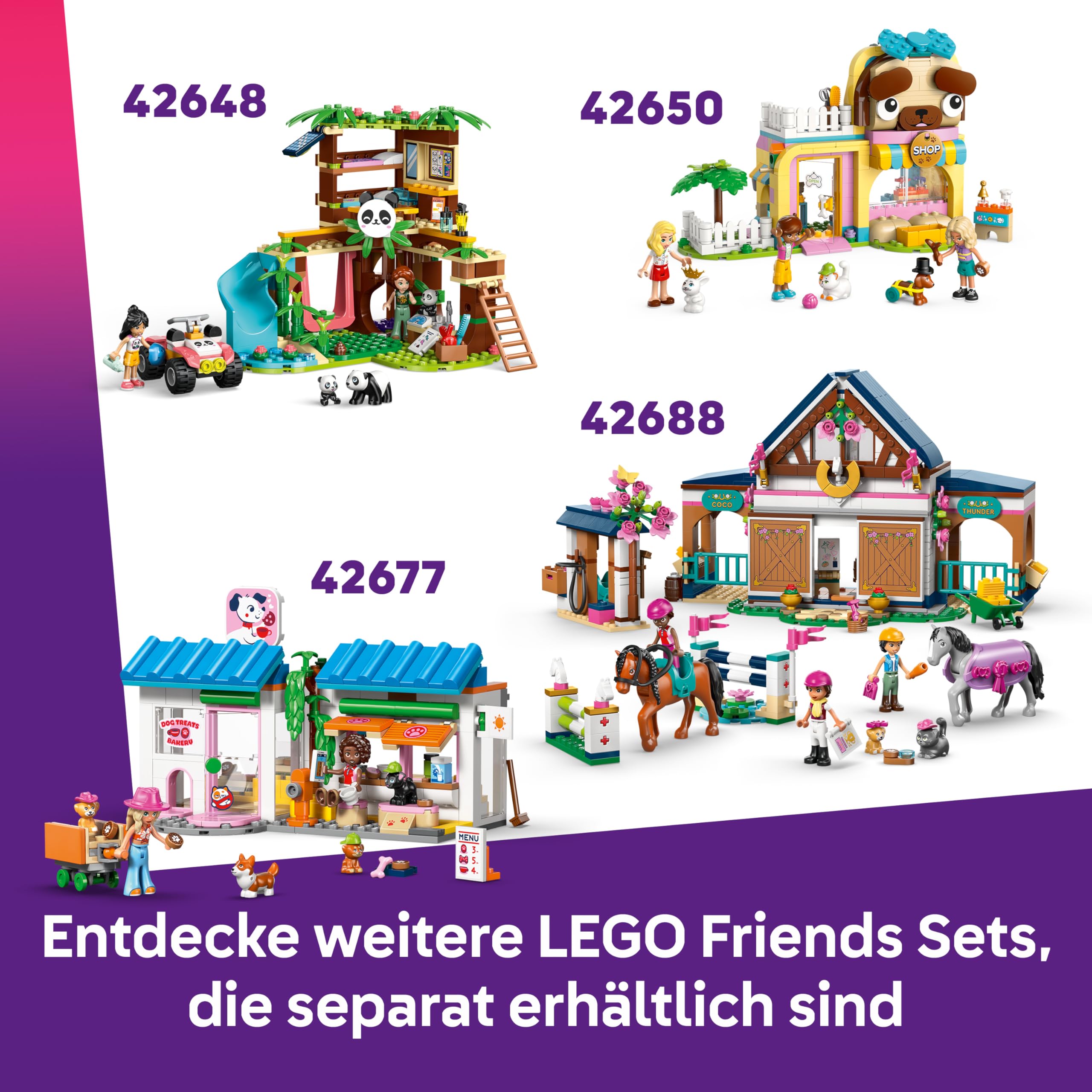 LEGO Friends Pferd und Fohlen mit Pferdeanhänger - Pferde Spielset mit Pflegezubehör, 4 Tierfiguren, Auto & 2 Mini Puppen - Geschenkidee zum Geburtstag für Mädchen ab 7 Jahren - 42695 7