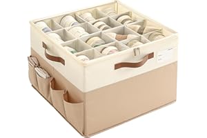 Varhomax Shoe Organizer Box for Closet, Fabric Shoe Storage Bin with Adjustable Dividers & Clear Cover, Holds up 16-32 Pairs 