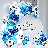 DRWATE Soccer Balloon Arch Kit for Boys, Blue Silver White Balloons, Birthday Football Party Decoration, Includes 106 Pieces