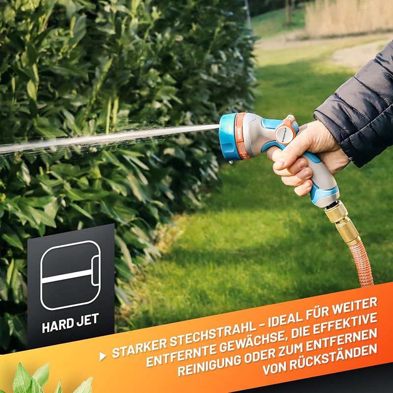 Ultraleichte Handbrause Garten Multibrause mit 5 Strahlarten, Gartenbrause mit ergonomischem Griff und komfortabler Daumensteuerung, universeller Schnellanschluss