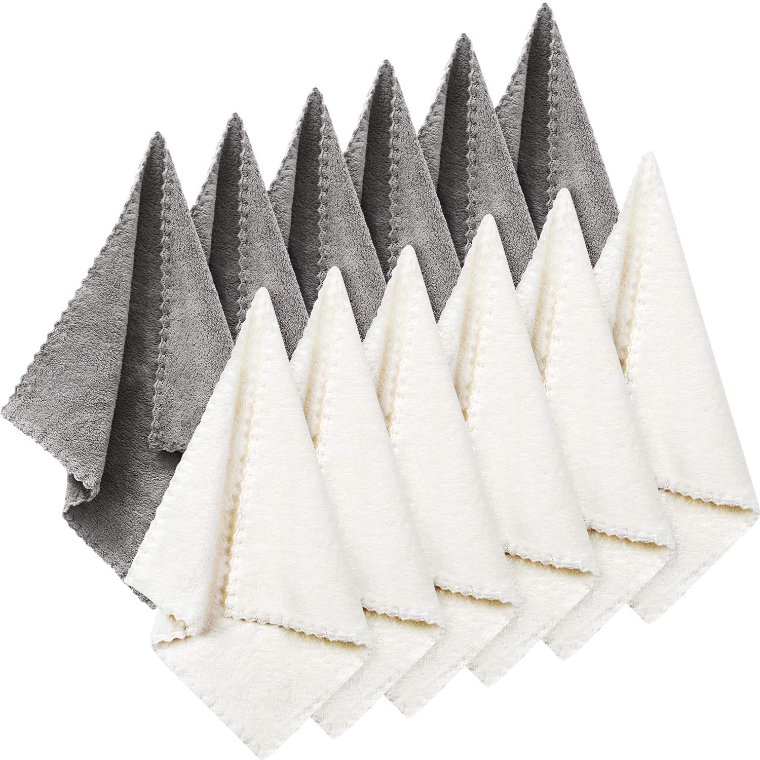 12 Pieces Face Makeup Remover Cloths Microfiber Wash Cloth Soft Facial Cleansing Cloth for Face, 12 x 12 Inch (White, Gray): Beauty