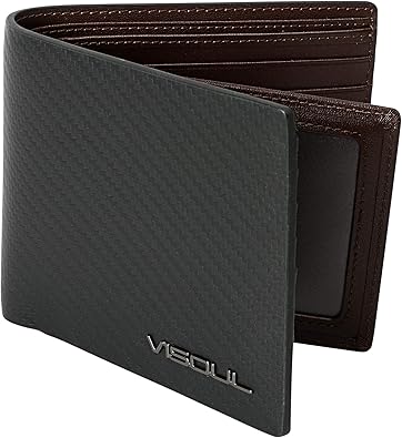 Amazon Visoul 二つ折り 財布 メンズ カーボンレザー 財布 本革 カード12枚収納 免許証入れ 超薄型 大容量 牛革 カード収納 小銭入れなし 2つ折り人気 一流の革職人が作る カーボンレザー ブラック ダックブラウン 財布
