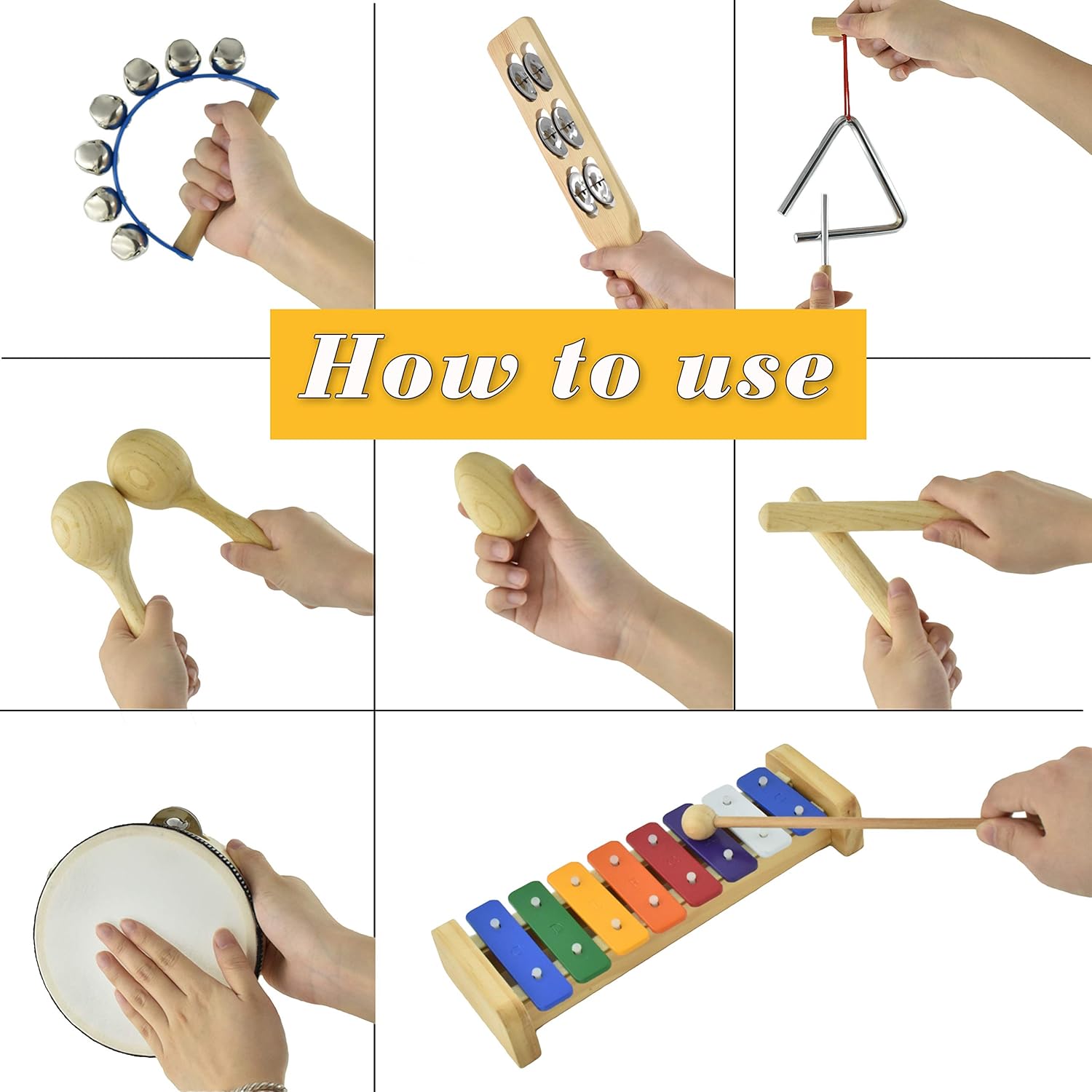 13 Pcs Wooden Percussion Instruments for Boys Girls Rhythm C Baby