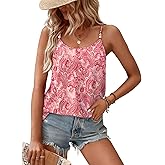 WIHOLL Womens Tank Tops Beaded Spaghetti Strap Cami Flowy Scoop Neck Sleeveless Summer Beach Vacation Spring Clothes